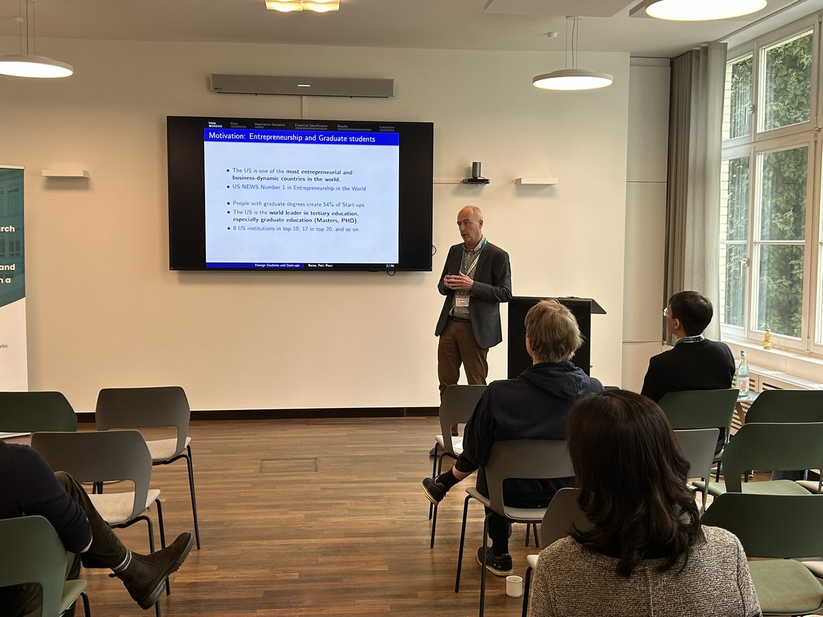 RF_Berlin's tweet photo. We are back underway after the lunch break with @BeineMichel of @uni_lu presenting
"The Contribution of Foreign Master's Students to US Start-Ups."
#MigrationForum2026 #MigrationResearch #Economics https://t.co/Tk5RNDHPXc