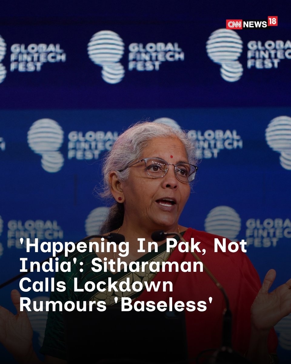 CNNnews18's tweet image. Finance Minister Nirmala Sitharaman on Friday dismissed rumours of a possible nationwide lockdown in India, calling them “baseless" and urging politicians and the public not to spread fear.

#Pakistan #India #Lockdown #NirmalaSitharaman 

news18.com/india/happenin…