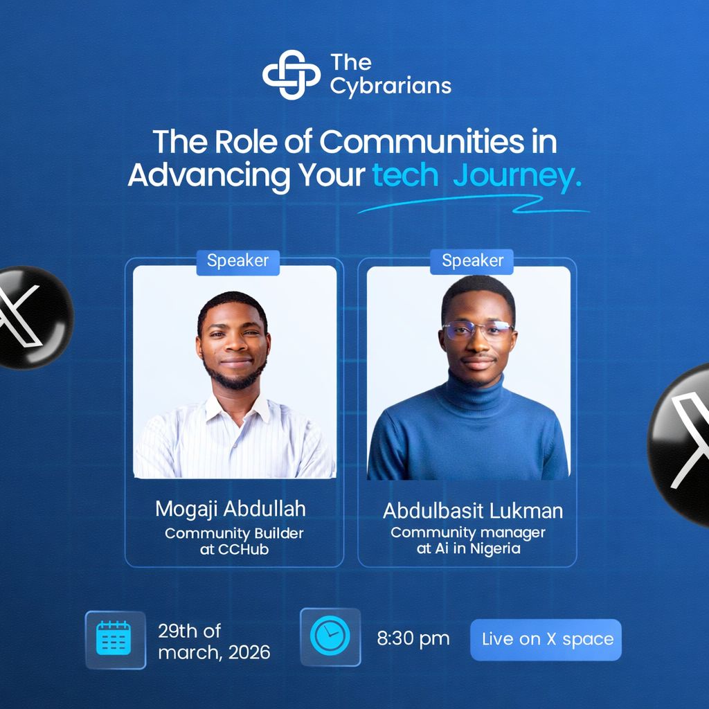Your tech growth = the community you’re in.

Join us this Sunday 👇
🗓 March 29
⏰ 8:30 PM
📍 X Spaces

Topic: The Role of Communities in Advancing Your Tech Journey

Don’t miss it 🚀