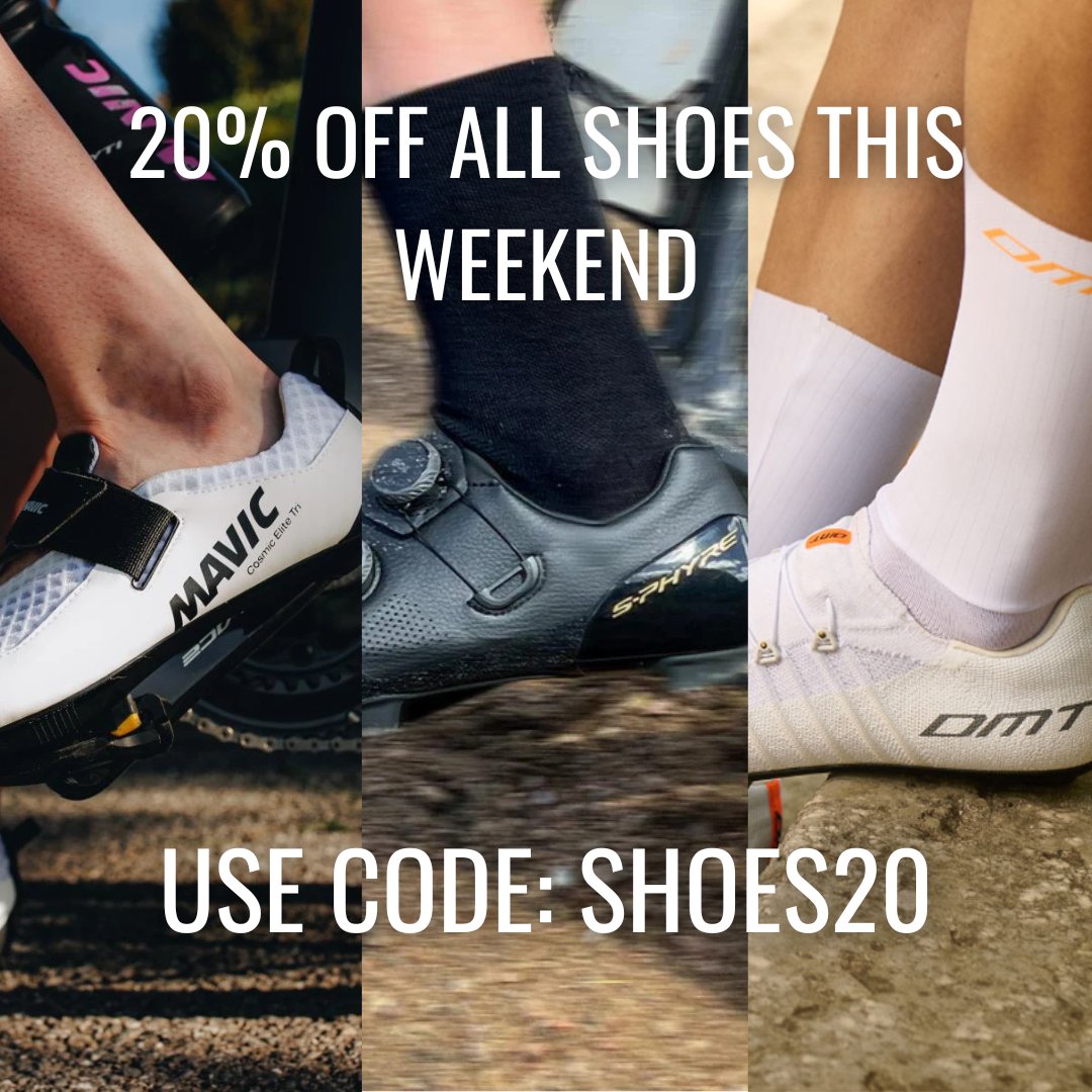 prendas's tweet photo. We've got a HUGE offer for this weekend: Until midnight on Sunday, get 20% off ALL CYCLING SHOES on Prendas using code SHOES20 at checkout!

We've got a huge range of 40+ models, from Road, to Gravel, Tri & MTB! That includes all of our top brands and models, like the DMT Pogi's Superlight worn to victory last weekend in Milan-Sanremo, the hugely popular Shimano S-Phyre RC903, and Mavic's top-of-the-line Cosmic Ultimate BOA shoes!

https://t.co/GBICWxO2U8