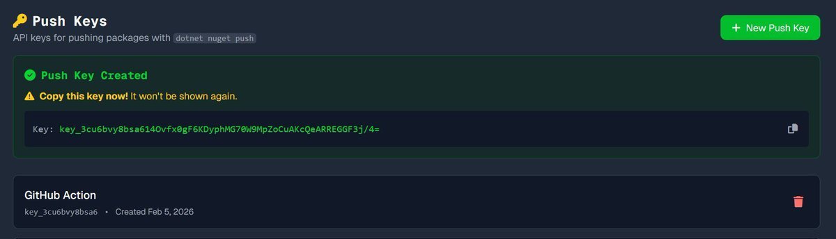 martz2804's tweet photo. pkgstore uses standard NuGet tooling. No proprietary CLI, no plugins, no SDK. 🛠️
Publishers use dotnet nuget push with named push keys. Buyers add a source with dotnet nuget add source.
Works in VS, Rider, dotnet CLI. It's just NuGet. ✅
https://t.co/jWaGo1NUXG https://t.co/7N1F2QsYX0