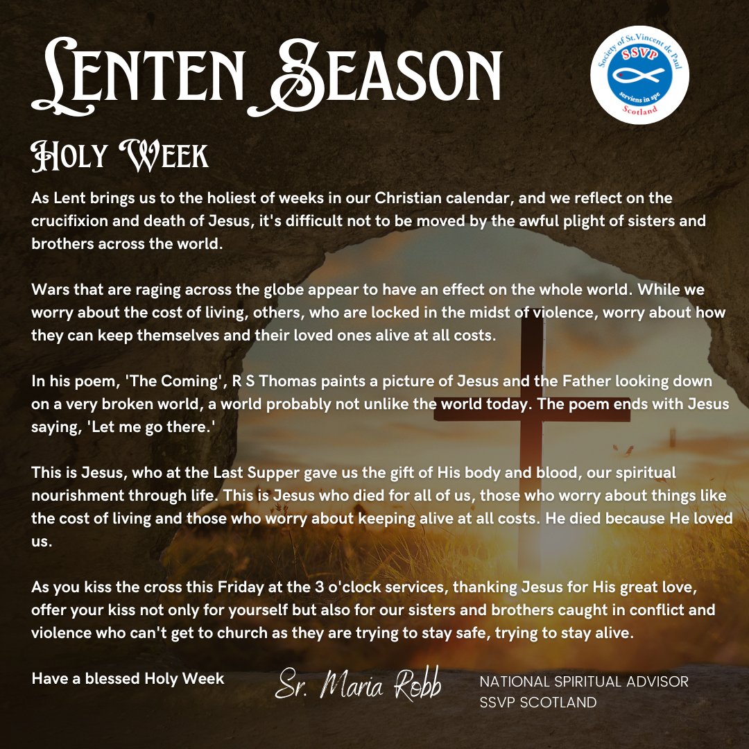 ssvp_scotland's tweet photo. Sr Maria's Reflection for Holy Week. https://t.co/Vg7Bb1RSop