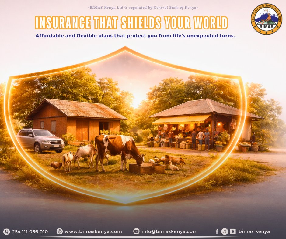 bimas_kenya's tweet image. Don’t wait for the unexpected!
Protect your home, business, livestock, and future with insurance that truly cares.
Simple. Affordable. Reliable. Hakuna stress.
Visit your nearest BIMAS branch or call us today and get covered!
#BIMASMicrofinance #InsuranceMadeEasy #StayCovered
