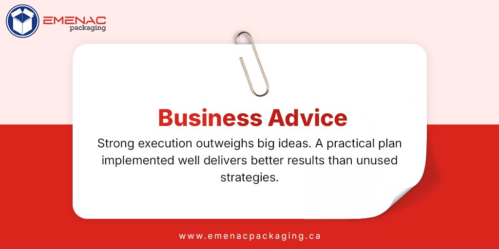 ✍️ Business Advice
Strong execution outweighs big ideas. A practical plan implemented well delivers better results than unused strategies.
.
.
.
.
#businessadvice #businessgrowth #startups #canada #EmenacPackagingCA
