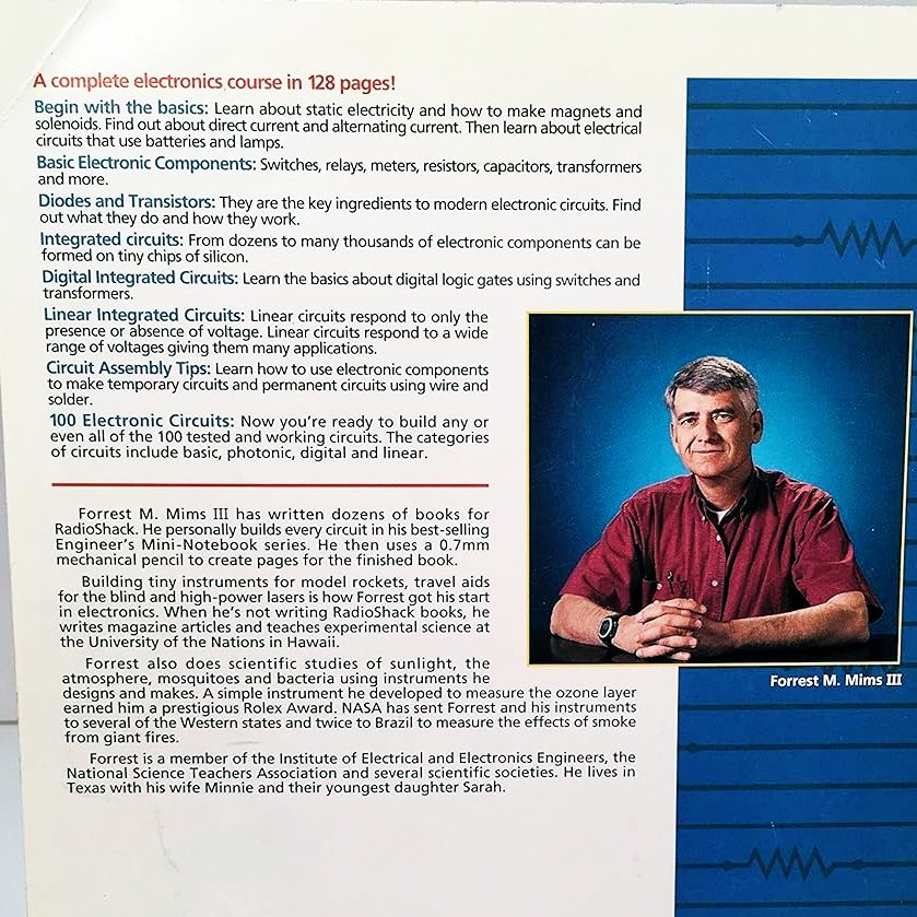 While I have your attention,

I might’ve just found (and ordered!) one of the coolest books I’ve / you’ve ever seen:

GETTING STARTED IN ELECTRONICS
by Forrest M. Mims III

It’s spiral-bound and handwritten, which my (math) professors in Uni liked to do and hand out as a script.