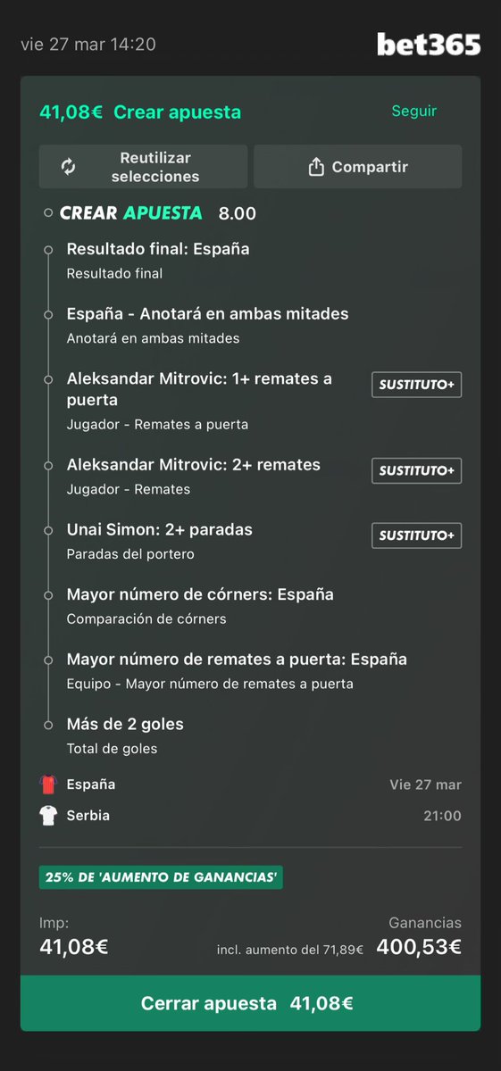 SHARKBETS00's tweet photo. Aumento cuota 10

España v Serbia 🇪🇸

Análisis tímido 📊

Si es ✅ daré 30€ a alguien que de ❤️ https://t.co/TQ9wMB8oZt