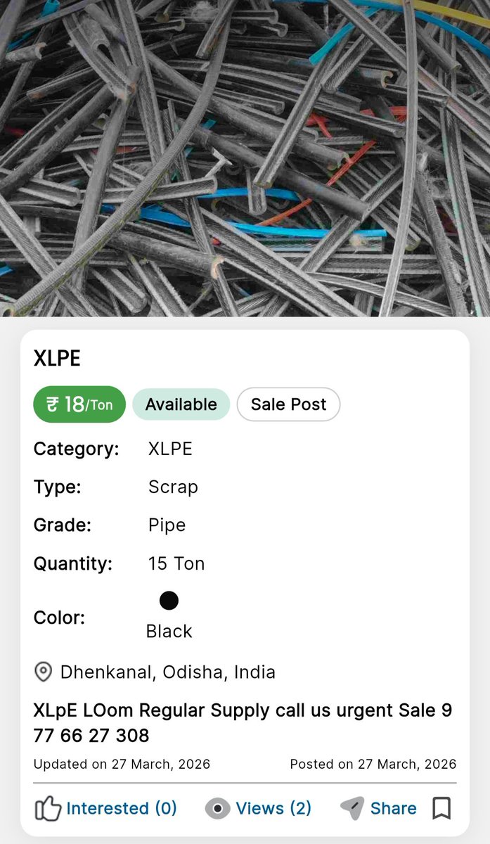 plastic4trade's tweet image. XLPE PIPE SCRAP

More Details Visit: plastic4trade.page.link/plastic4trade

#xlpe #pipe #scrap #plasticmarketplace #plastic4trade