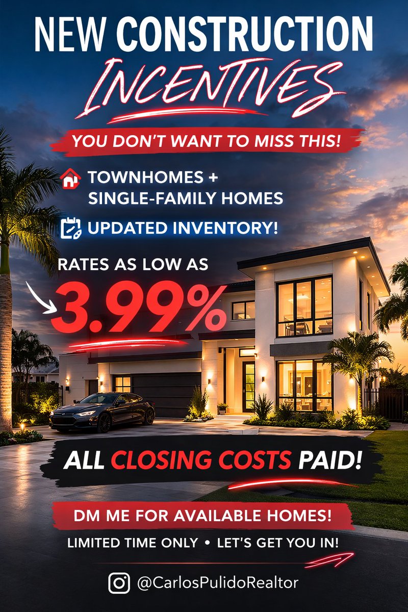 CarlosPulidoRE's tweet image. 🚨 If you’ve even thought about buying…
this is your sign.

👉 DM me the word “NEW” and I’ll send you available homes + current incentives in Miami

Let’s get you in before everyone else catches on.

#CarlosPulidoRealtor #MiamiRealEstate #NewConstruction
