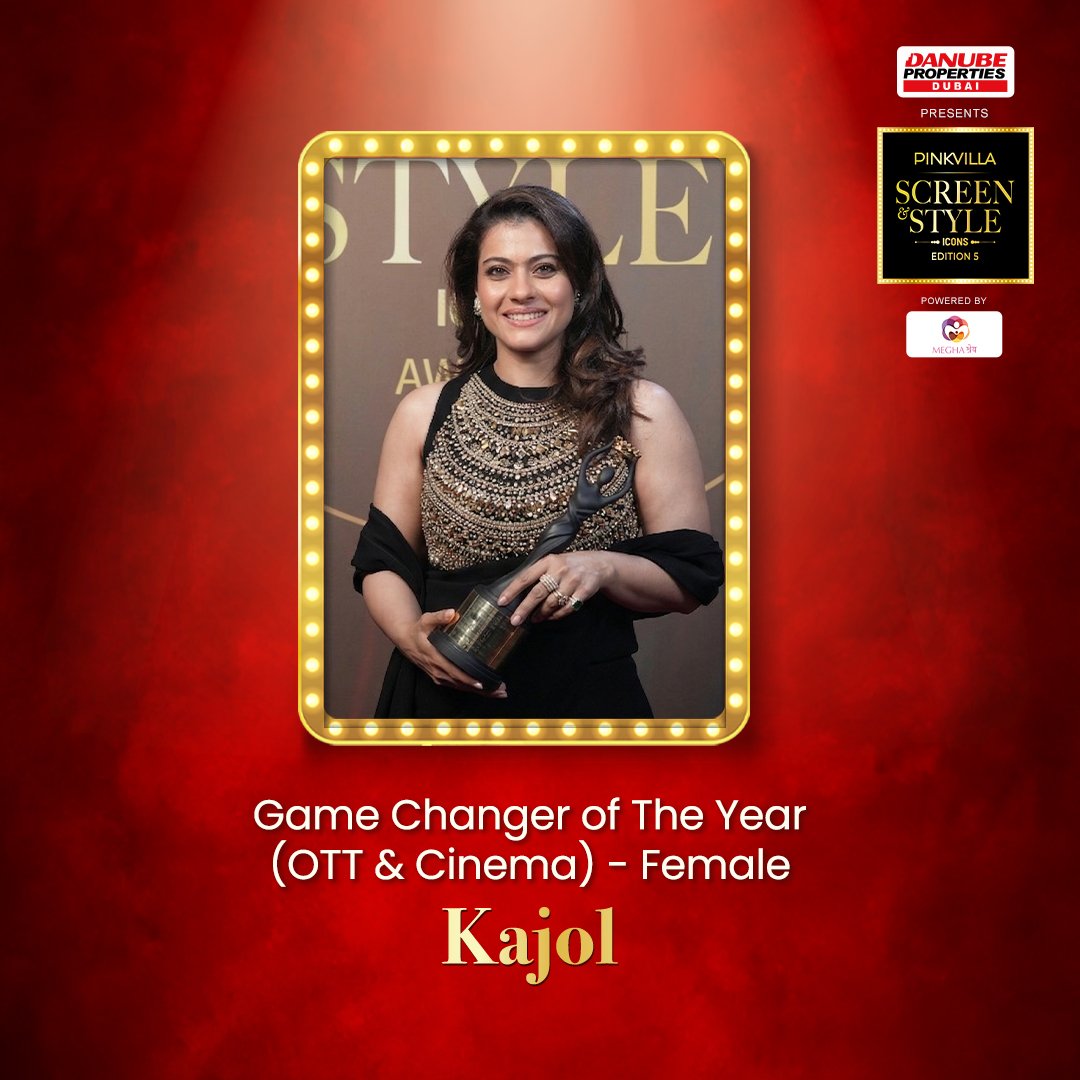 Kajol wins Game Changer of the Year (OTT &amp; Cinema) – Female at the Pinkvilla Screen &amp; Style Icons Awards 🔥
Congratulations to the ever-iconic diva👏

<a href="/danubeprop/">Danube Properties</a> - PRESENTING SPONSOR
#SeemaSingh - POWERED BY
#DirectorSpecialElaichi - SUCCESS PARTNER
<a href="/PCChandraJwelrs/">PC Chandra Jewellers</a> - JEWELLERY