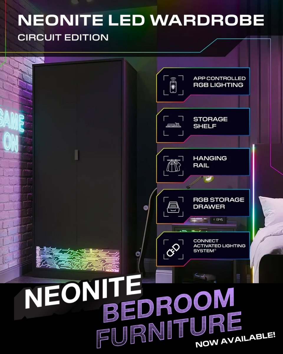 XRockerGaming's tweet image. The NeoNite Gaming Bedroom Furniture Range has landed! 🚨

Create a Gaming Space unlike any other with these unique Gaming Furniture Pieces we can guarantee you've never seen before! 🤩

From just £139.99!

xrocker.co.uk/collections/ne…

Available now

#xrocker #bedroomideas #bedroom