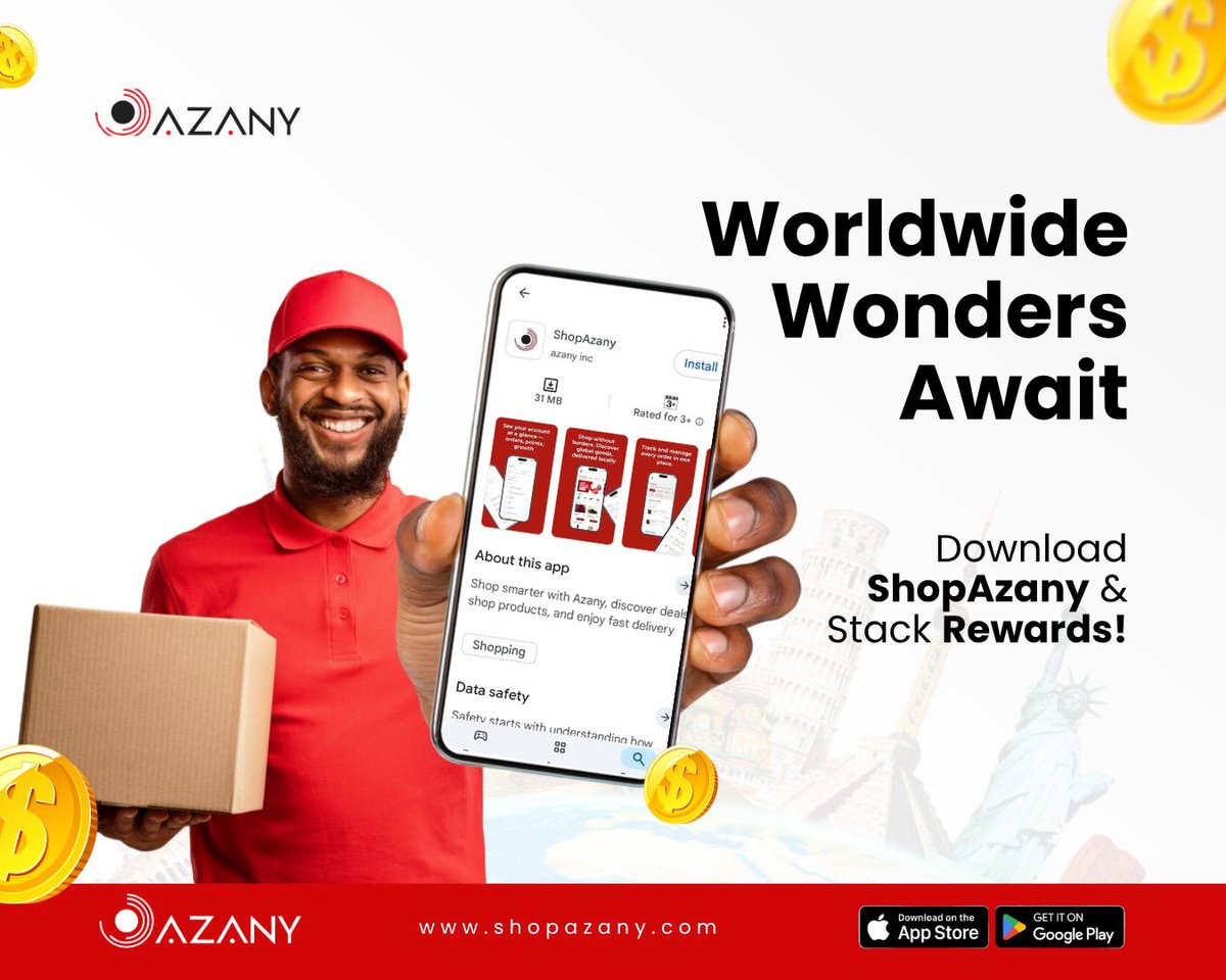 shopazany's tweet image. 🌍 Worldwide Wonders Awaits! ✨
Millions of products from 180+ countries. Fashion, tech, beauty &amp;amp; more — delivered to your door.
Shop global &amp;amp; Stack Rewards on every purchase!
Download ShopAzany now &amp;amp; start your adventure!
👉 azany.shop
#ShopAzany #WorldwideWonders