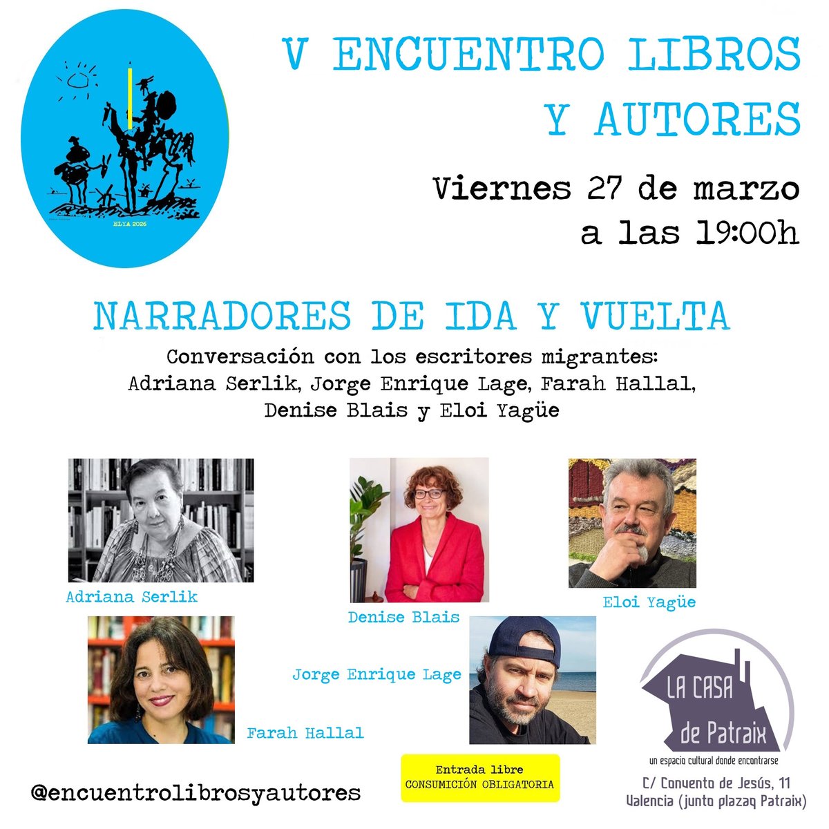 Con la participación de escritores de Argentina, Cuba, República Dominicana, Quebec y Venezuela, todos residentes en la comunidad valenciana. <a href="/JELage2/">J.E. Lage</a> <a href="/edicionescontra/">edicionescontrabando</a> <a href="/Legados_Edicion/">Legados Ediciones</a> <a href="/ASerlik/">Adriana Serlik</a>