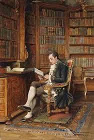 "A gentleman reading in the library." 
Oil on canvas. 
By the German painter Johann Hamza, (1850-1927).

Private Collection.