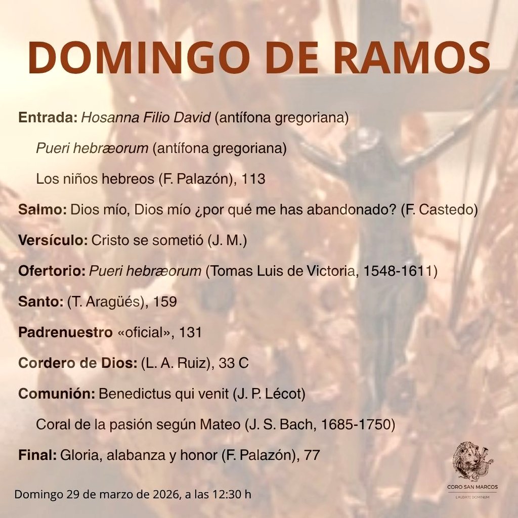 CoroSanMarcos's tweet photo. Hoy, con el ensayo, comienza para nosotros la #SemanaSanta. Llevamos ya mucho tiempo preparándola y preparándonos.
Queremos contar con vosotros: acompañadnos, cantad y celebrad con nosotros, llenad la iglesia.
⛪ #VenaMisa a
🦁 https://t.co/jjEDSX7Qe2 y
🎶 #Cantaconnosotros https://t.co/ZV7b0RAXPP