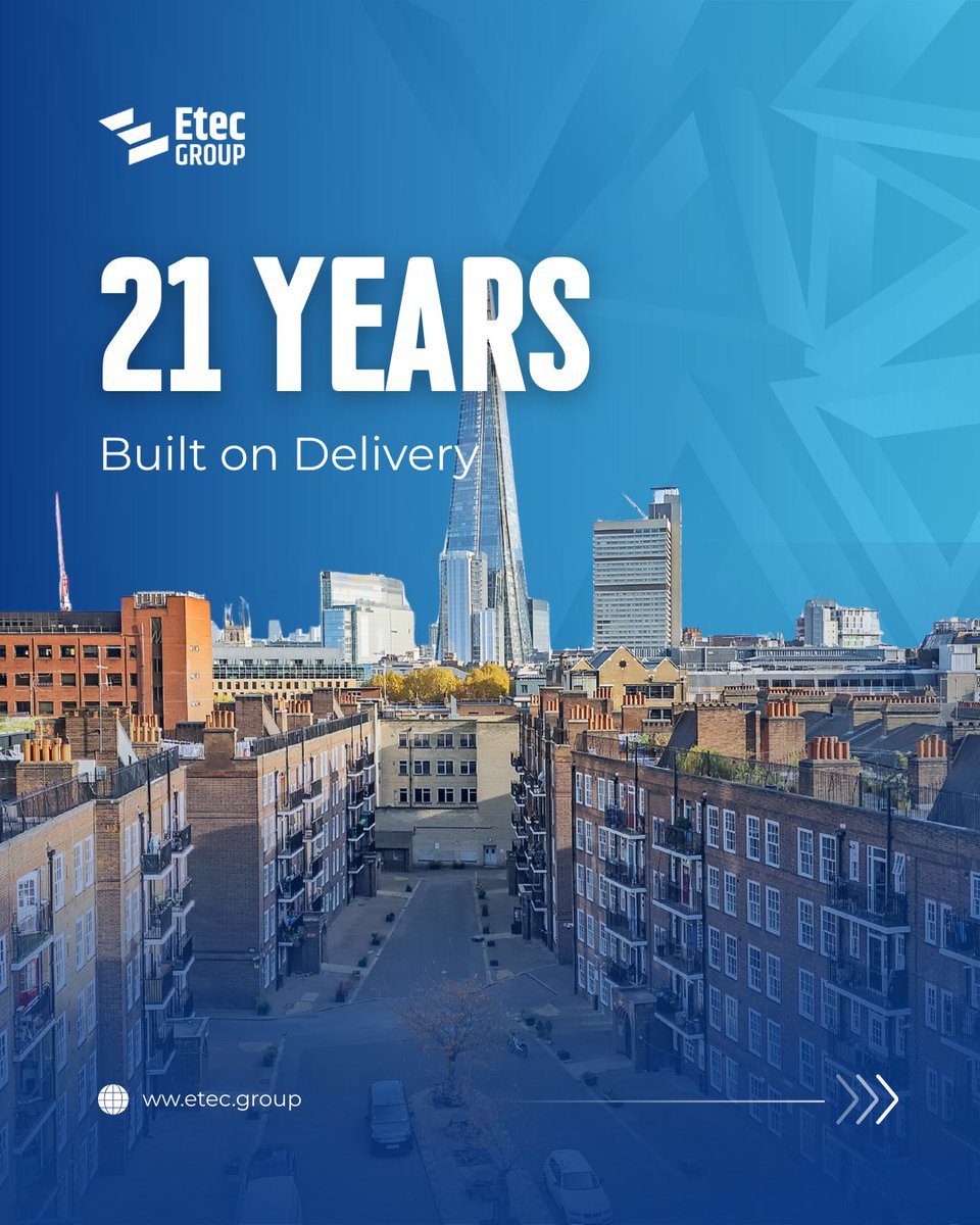 EtecCSLtd's tweet photo. More than two decades of precision. Twenty-one years of professionalism.

Since our incorporation in 2005, Etec Group has evolved into a leading principal contractor for the UK public sector. Today, we celebrate 21 years of multidisciplinary excellence... https://t.co/5r9TBVP51a