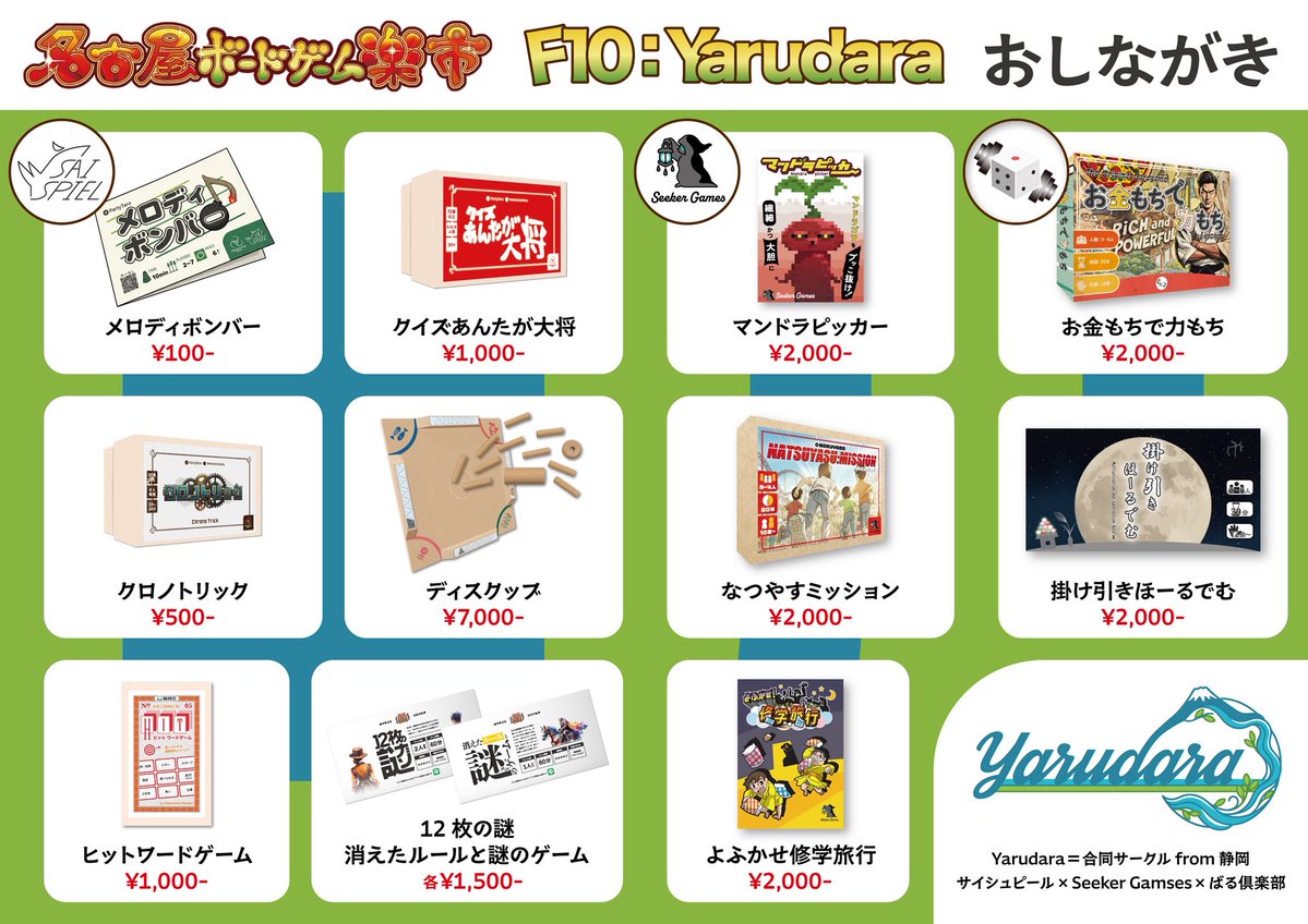 パーティ太郎【ボードゲーム楽市F10】 tweet media