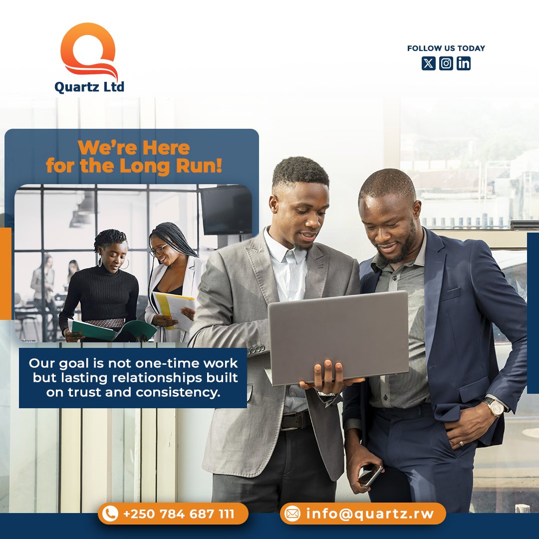 quartz_rw's tweet photo. We aren't interested in one-time work. We’re interested in your growth. At Quartz Ltd, we focus on creating value that lasts, ensuring every project is a step toward a stronger professional bond.
#QuartzLtd #BusinessGrowth #KigaliProfessionals #ConsistencyIsKey #TrustedPartner https://t.co/L13qpnzjTF