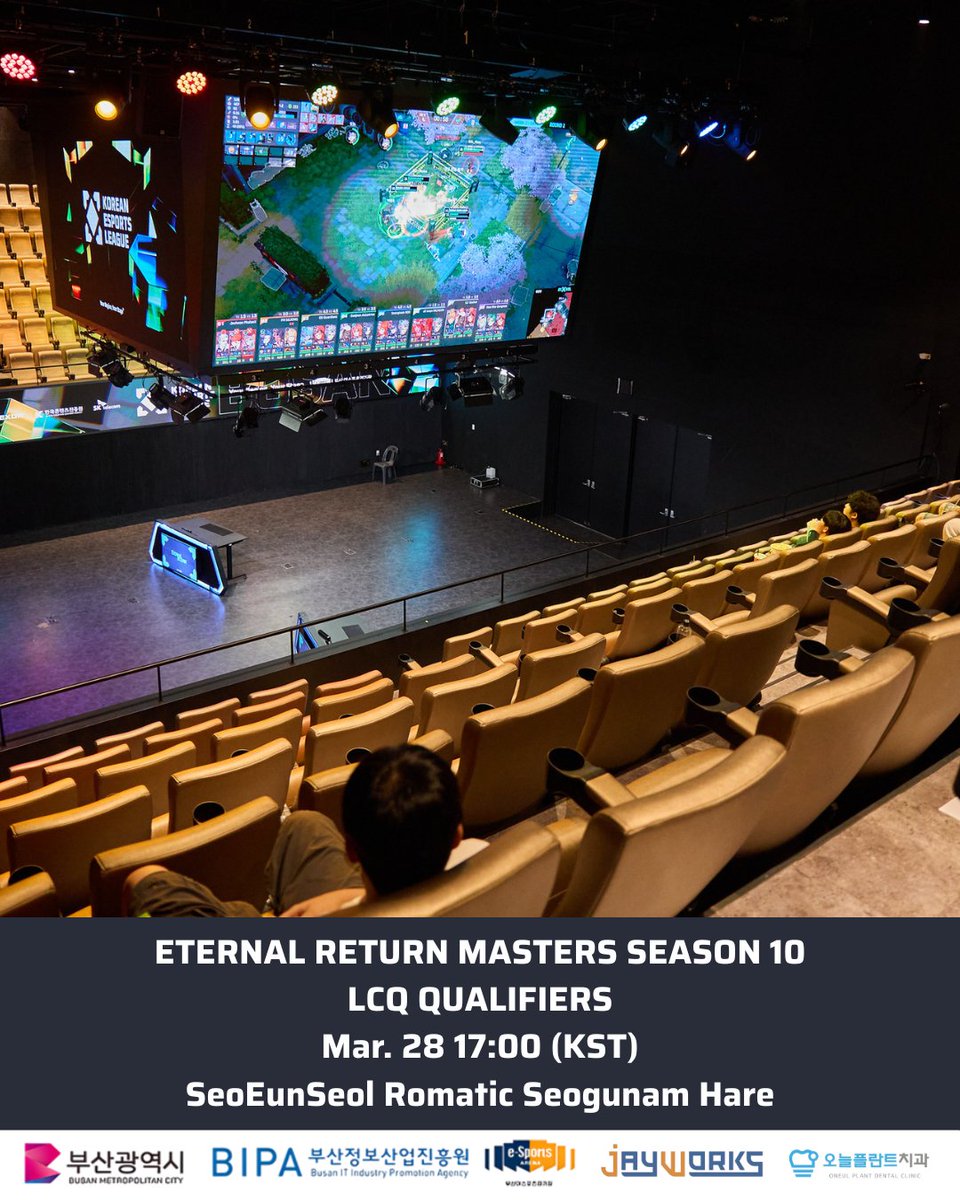 BeSPAesports's tweet photo. [ETERNAL RETURN MASTERS]

⚔️SEASON 10 LCQ
🗓️QUALIFIERS
🏟️ONLINE
⏰Mar. 28. 17:00 (KST)
🐿️Umal (우말): https://t.co/1BTZrkSDu4

#BeyondGameBecomeSports #BESPA #BESPAWIN #EternalReturn @EternalReturnKR @EternalReturnJP @_EternalReturn_ https://t.co/BsEcIrHl8y