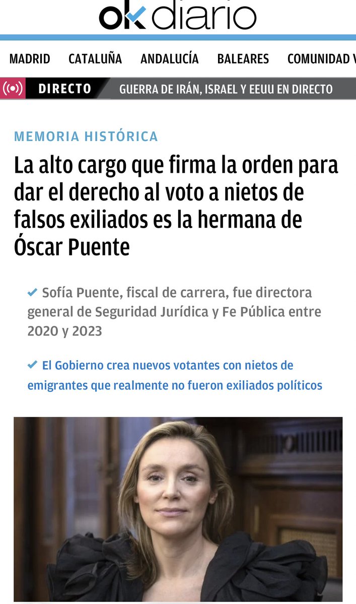 Cada día un poco más rizando el panorama y los anormales votando a esta gentuza 👇🏻 la familiaaaa
“La alto cargo que firma la orden para dar el derecho al voto a nietos de falsos exiliados es la hermana de Óscar Puente”

   okdiario.com/espana/alto-ca…