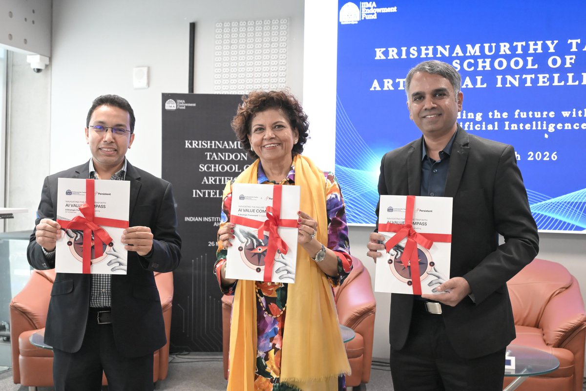 IIMAhmedabad's tweet image. The inauguration of the Krishnamurthy Tandon School of Artificial Intelligence at #IIMA was marked by the release of the School's first research report titled “Navigating the Failure Trap with AI Value Compass”, in collaboration with #PersistentSystems.