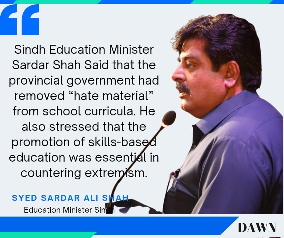MinisterEduGos's tweet image. #Dawn | Sindh Education Minister Sardar Shah shared that the provincial government had removed `hate mate-rial` from school curricula. He also stressed that the promotion of skills-based education was essential in countering extremism.

epaper.dawn.com/DetailImage.ph…