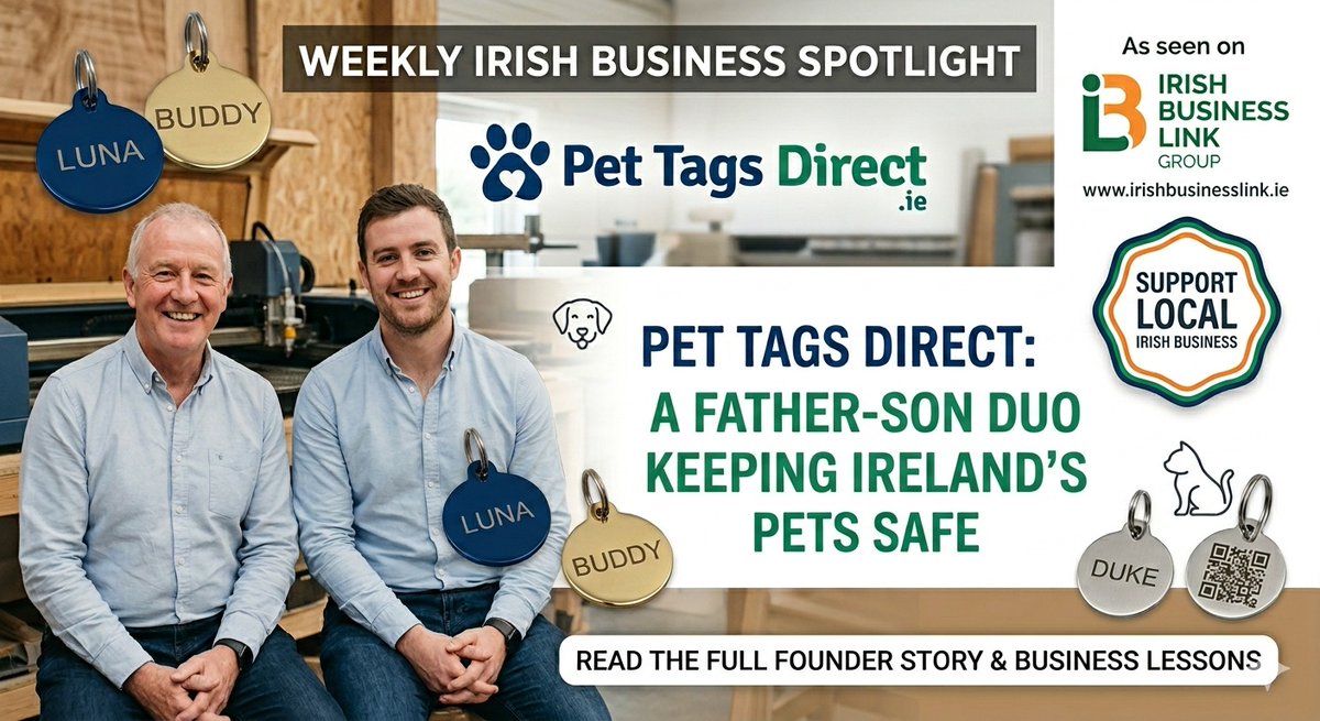 Spotlight on: Pet Tags Direct 🇮🇪🐾
Check out this father-son duo behind Ireland’s go-to for durable, high-quality pet tags.
iblgroupsocial.odoo.com/r/y2i
#IrishBiz #ShopLocal #Dublin #PetTagsDirect