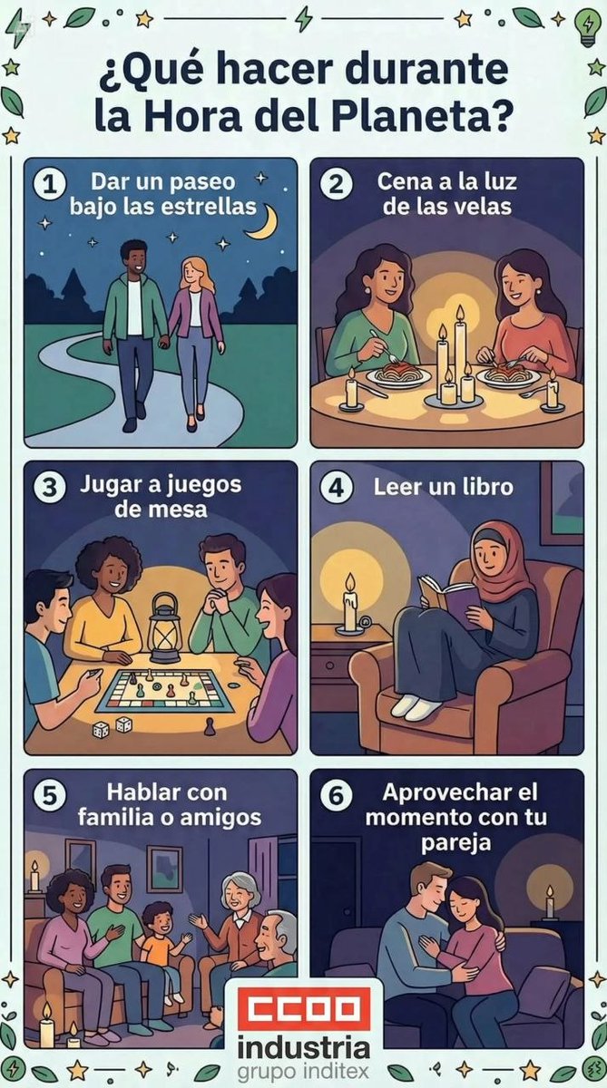 ccooInditex's tweet photo. 🌍El sábado 28/03/2026 a las 20:30 en la #HoraDelPlaneta apaga las luces y enciende lo que realmente importa: familia, amigos, conversaciones, lecturas... Reconectemos con lo esencial mientras cuidamos nuestro planeta!💚✨Te unes?
#AcciónPorElClima #Sostenibilidad #Planeta💚 🌱🌍 https://t.co/AnoBDTSIEu