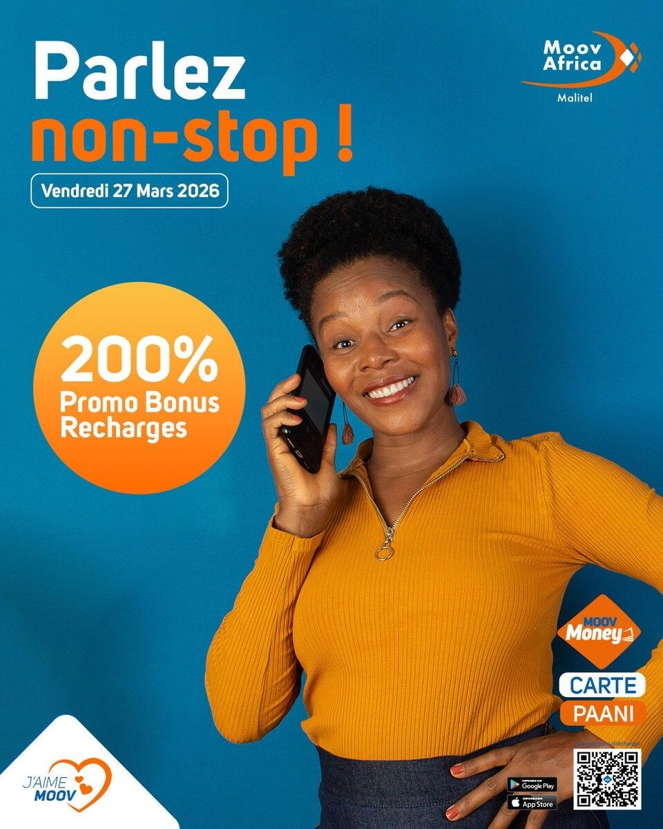 MoovAfrica_ml's tweet image. Parlez sans limite, profitez sans compter ! 📞🔥
Avec 200% de bonus sur vos recharges via Paani ,Carte et Moov Money . 

#MoovAfricaMalitel #MoovMoney #Bonus200