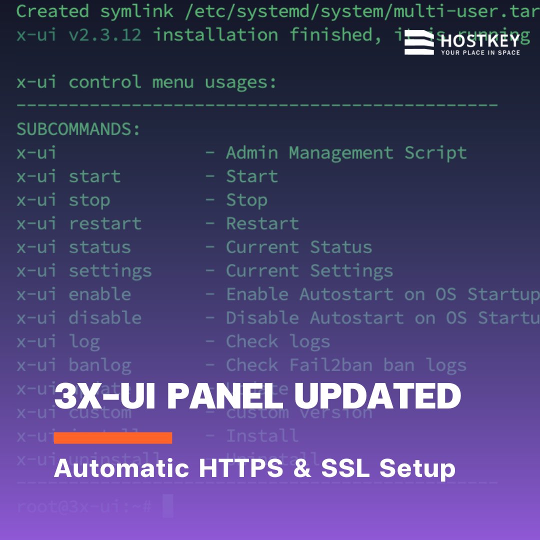 The 3x-ui panel has been updated in the HOSTKEY Marketplace 🚀🔐

✔️ auto reverse proxy via nginx-certbot
✔️ auto SSL with Let’s Encrypt
✔️ secure HTTPS access to the panel

More details 👉
hostkey.com/apps/vpn-serve…