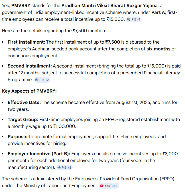 ibharath's tweet photo. @ArjAyush Pradhan Mantri Viksit Bharat Rozgar Yojana, a government of India employment-linked incentive scheme where, under Part A, first-time employees can receive a total incentive up to ₹15,000! https://t.co/olxRHh2Sod