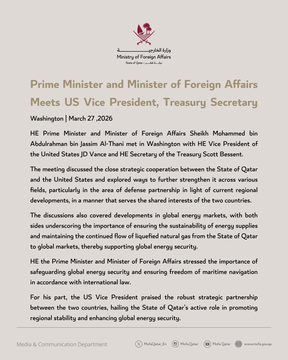 Ministry of Foreign Affairs - Qatar tweet media