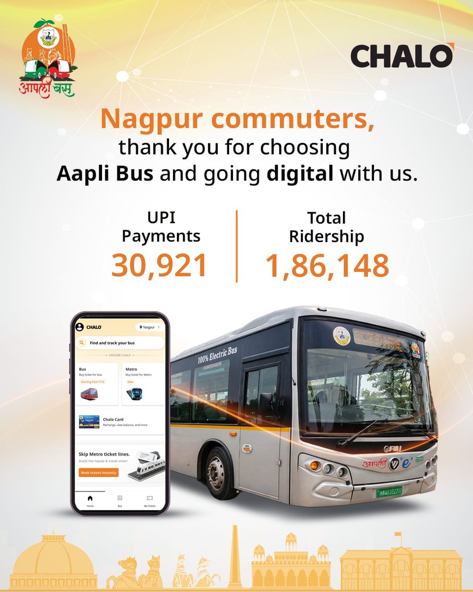 ngpnmc's tweet photo. You made this happen, Nagpur! 💛
30,921 UPI payments & counting — together, we’re moving towards a digital future.
Thank you for choosing Aapli Bus. We remain committed to serving you better every day.
@chaloapp
#NMC #Nagpur #AapliBus #Buses #BusSewa #Transport https://t.co/02K8huhX4c