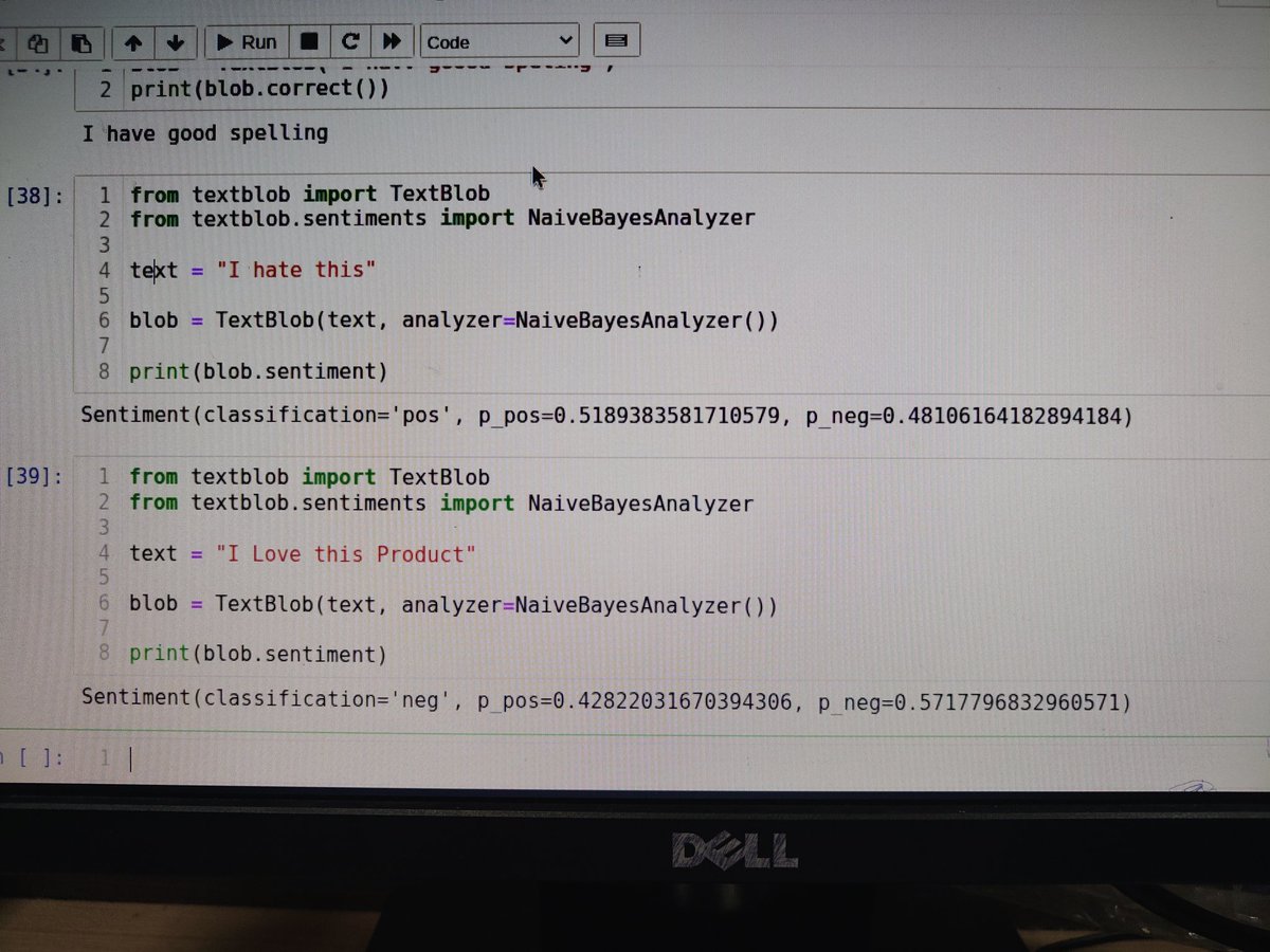AnuragBhad63967's tweet photo. TextBlob NaiveBayesAnalyzer giving unexpected results:
"I hate this" → positive
"I love this product" → negative
Model limitation or dataset bias?
#Python #NLTK #TextBlob
@ThePSF https://t.co/ErTTHAmtZG