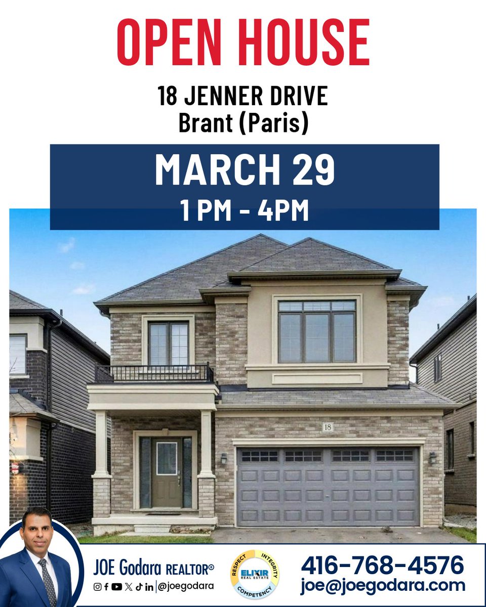 JoeGodara's tweet photo. Join Us for an Open House at 18 Jenner Drive, Paris!
✅ 4 Beds | 3 Baths | 2,000+ Sq Ft
✅ Built in 2022 – Modern &amp; open-concept
✅ Prime location near Hwy 403

📍 18 Jenner Drive, Paris
🗓️ Sunday, March 29
🕐 1 PM - 4 PM

Joe Godara
416-768-4576
#OpenHouse  #joegodara  #ParisON https://t.co/CxQTQHRM8Y