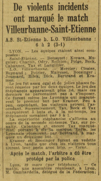 pilia_albert's tweet photo. 📚#ASSE #90ans épisode 68
Le 29 mars 1936, l'ASSE est allée dominer Villeurbanne (6-2, triplé d'Ignace Tax).
Des bagarres ont éclaté dans les tribunes et un dirigeant lyonnais a volé la recette du match.
Résultat, club dissous et plus de football pro à Lyon pendant 6 ans ! https://t.co/VaYUI0mSXi
