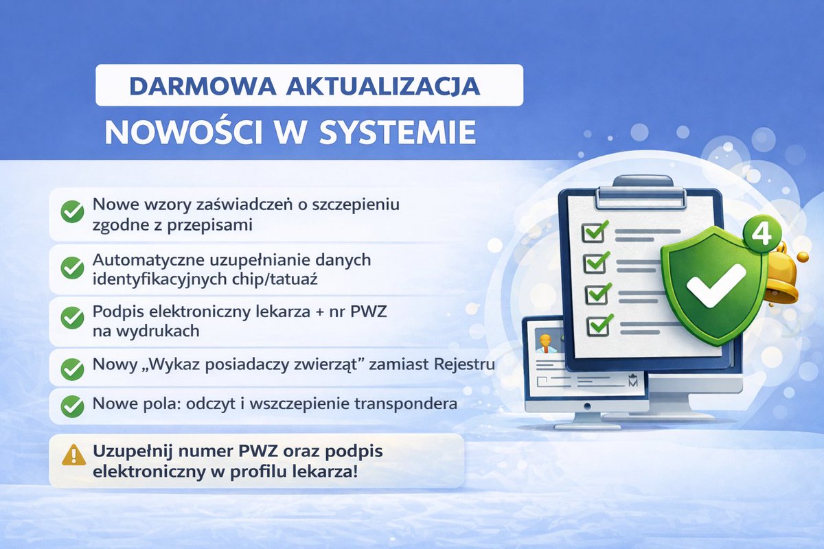 weterPL's tweet photo. Zmieniliśmy moduł szczepień w https://t.co/FbODhUDRBD zgodnie z nowym rozporządzeniem (Dz.U. 2026 poz. 337)

✔️ nowe zaświadczenia
✔️ podpis elektroniczny + PWZ
✔️ „Wykaz” zamiast rejestru
✔️ dane chip/tatuaż automatycznie uzupełniane
✔️ nowe pola identyfikacji

👉 Uzupełnij PWZ w profilu lekarza