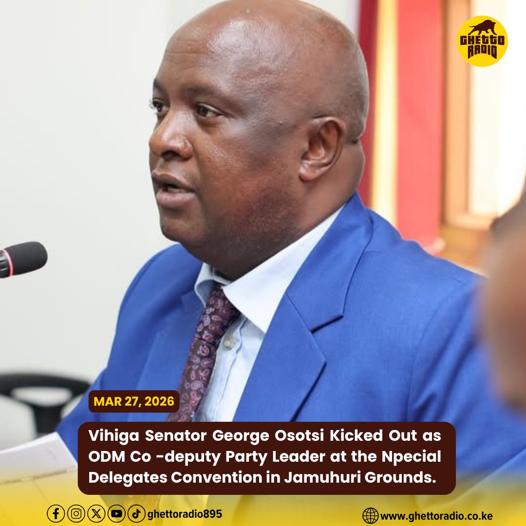 GhettoRadio895's tweet photo. Vihiga Senator George Osotsi Kicked Out as ODM Co -deputy Party Leader at the National  Delegates Convention in Jamuhuri Grounds.

He has been replaced by Kisii Governor Simba Arati and his Mombasa counterpart Abdulswamad Nassir.
#GRNews #ODMparty #NiajeNiaje #stenjenijamo https://t.co/FrvW3ThdHz