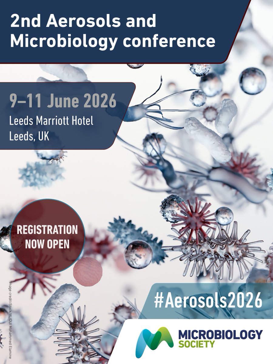 MicrobioSoc's tweet image. Join us for our 2nd Aerosols and Microbiology: Bridging disciplines to advance health &amp;amp; environmental sustainability meeting. 

📅Date: 9–11 June 2026
📍 Location: Leeds Marriott Hotel, UK

Register your place: microb.io/Aerosols2026

#Microbiology #Conference #Health #Research