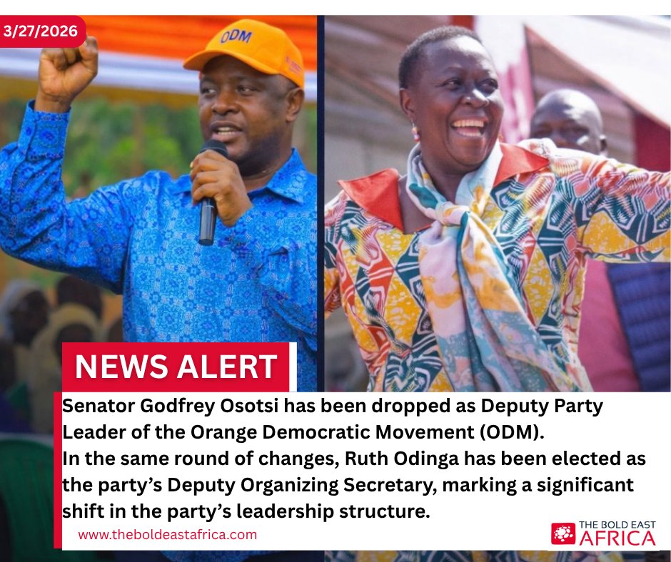 BoldEastAfrica's tweet image. ODM shake-up: Osotsi out, Ruth Odinga in. Power shifts as the party restructures ahead of 2027. 🇰🇪
#ODM #KenyaPolitics #RuthOdinga #Osotsi #PoliticalUpdate