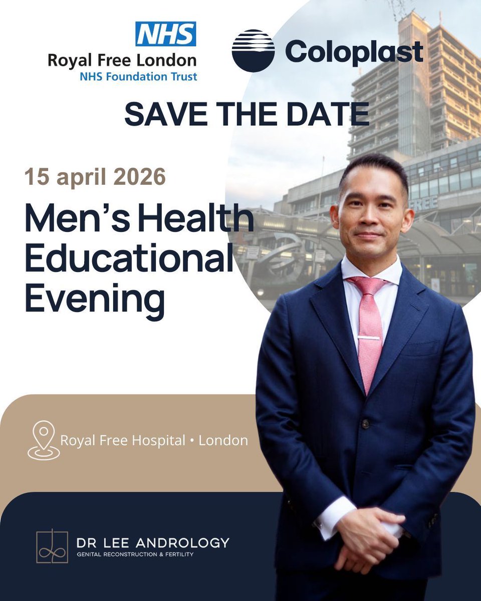 donwglee's tweet image. Save the date – 15 April
I’ll chair a men’s health educational evening at the Royal Free Hospital. Topics: ED, penile prosthesis referrals, Peyronie’s &amp;amp; nurse-led clinics. #menshealth #urology @SPAndrology @CP_Endourology @Coloplast_UK @CPUKI_Urology @bryony_pierce @clareakers