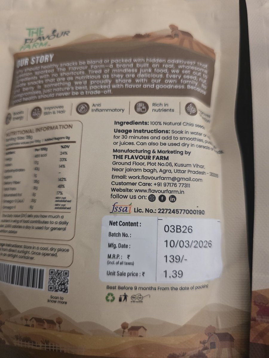 bittuboss147's tweet photo. I didn’t know @CRED_club offered time travel! 🚀 Received seeds from The Flavour Farm with a "March 2026" sticker pasted over the real Sept 2025 Mfg date. Apparently, they’re so fresh they were made in a lab last week. 🤡 Check your stickers! @fssaiindia @kunalb11 #Scam https://t.co/Ofh5JQPwSF