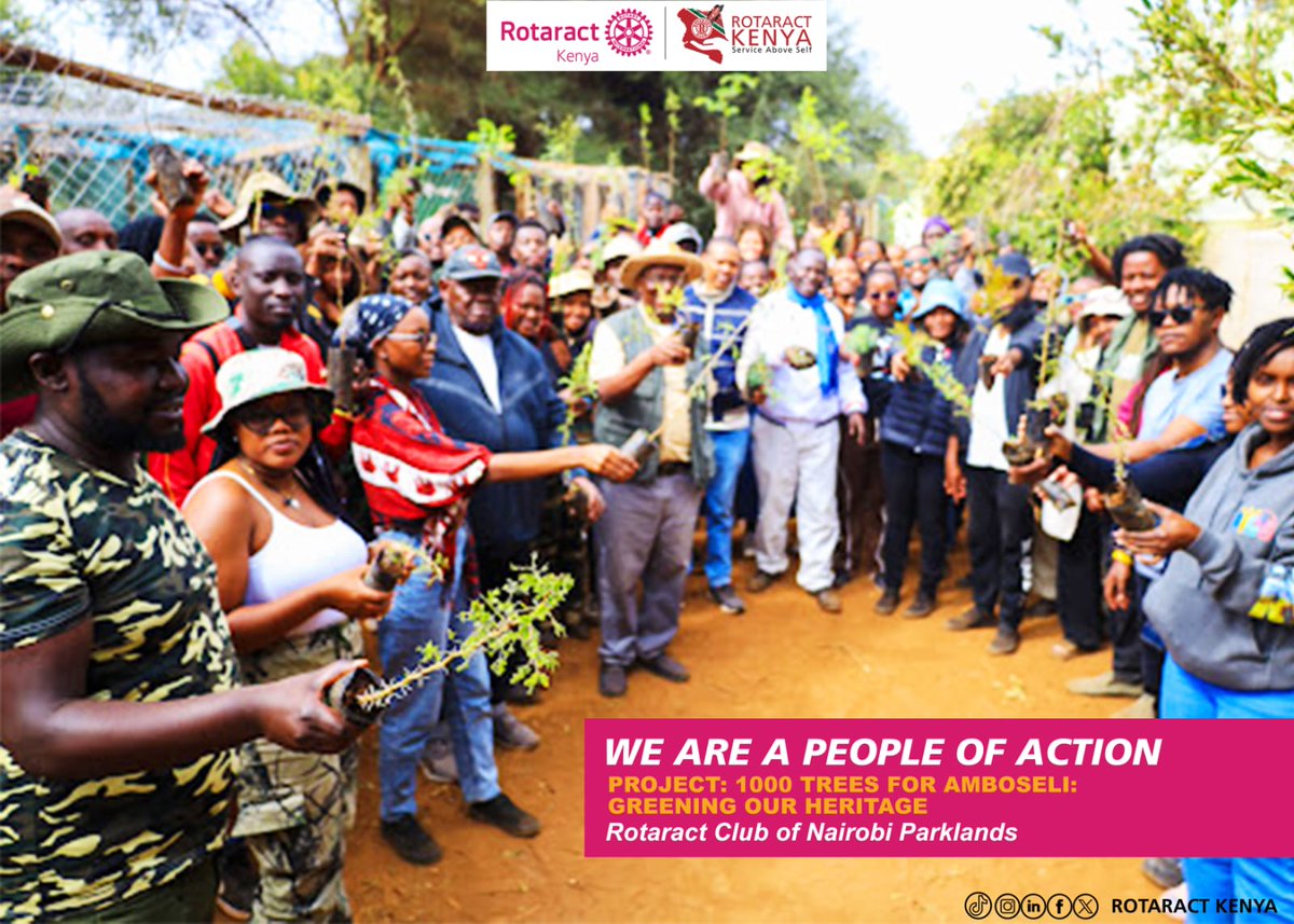 rotaract254's tweet photo. 1,000 Trees for Amboseli! The Rotaract Club of Nairobi Parklands planted 1,000 indigenous trees to restore ecosystems, boost biodiversity &amp; promote a greener Kenya 💚 #RotaractKenya #UniteForGood #MakeItHappenD9212 https://t.co/MtfgAxKk6W