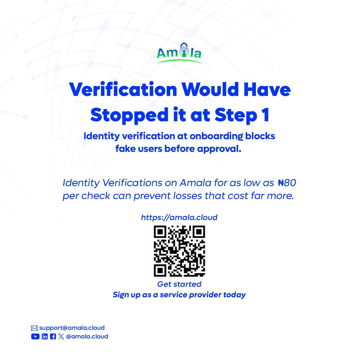 amala_cloud's tweet photo. Verify NIN and BVN before approval with https://t.co/Ts5e1peQH9

Sign up as a service provider today and start verifying.

#identityverification #NIN #BVN #amalacloud #fraud https://t.co/CCqEiPOhOv
