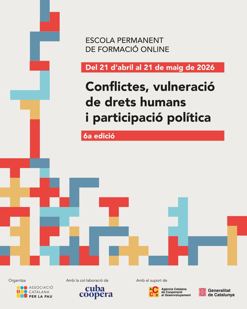 TaulaColombia's tweet photo. @_acpau presenta la 6a edició del curs online "Conflictes, vulneració de DDHH i participació política"
🗓️Del 21/04 al 21/05
🌍Mòduls temàtics sobre Kurdistan, Colòmbia, Cuba, Armènia, RD Congo, Sudán, Sahel i Filipines
+ info: https://t.co/tfvUbTM7Vv https://t.co/FscQppTO1e