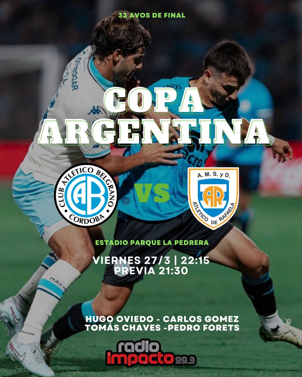 GomezCarlos993's tweet photo. Viernes 27/03/26 dsd 21:30 hs 
Belgrano vs Atlético de Rafaela 
#CopaArgentina 32 avos🏆
#30 años📻🎂
#pasionintacta❤
#estadioLaPedreraVillaMercedesSanLuis🏟️ https://t.co/6ZKCarlDEb