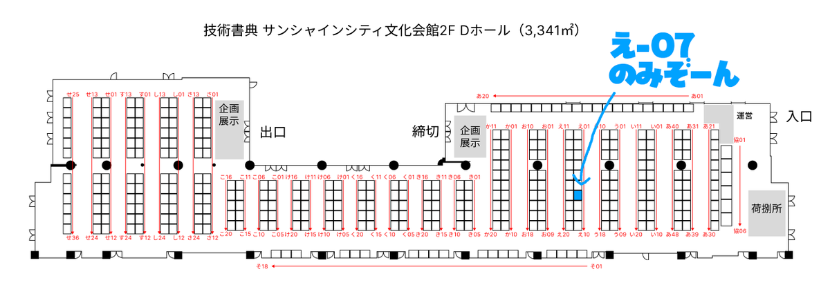 技術書典 20。やっと配置図見たんだけど今回は壁配置があるんですね