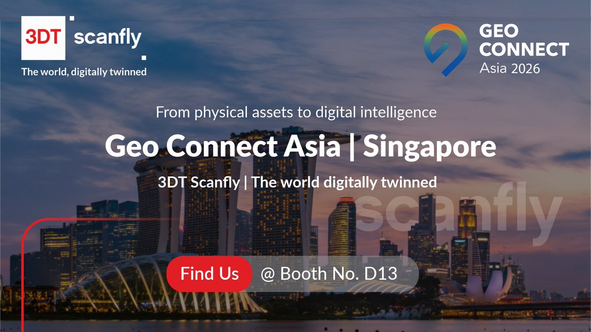 scanfly3dt's tweet photo. Destination: Singapore! Scanfly is heading to #GeoConnectAsia 2026.

Meet Scanfly to discover the synergy between our mobile mapping systems and AI-driven software SmartProcessing. 🏙️ #Scanfly #LiDAR

📍 Find us at Booth D13📅 31 March – 1 April
Info: https://t.co/HfUYdVlrBu https://t.co/75LH1L8l3T