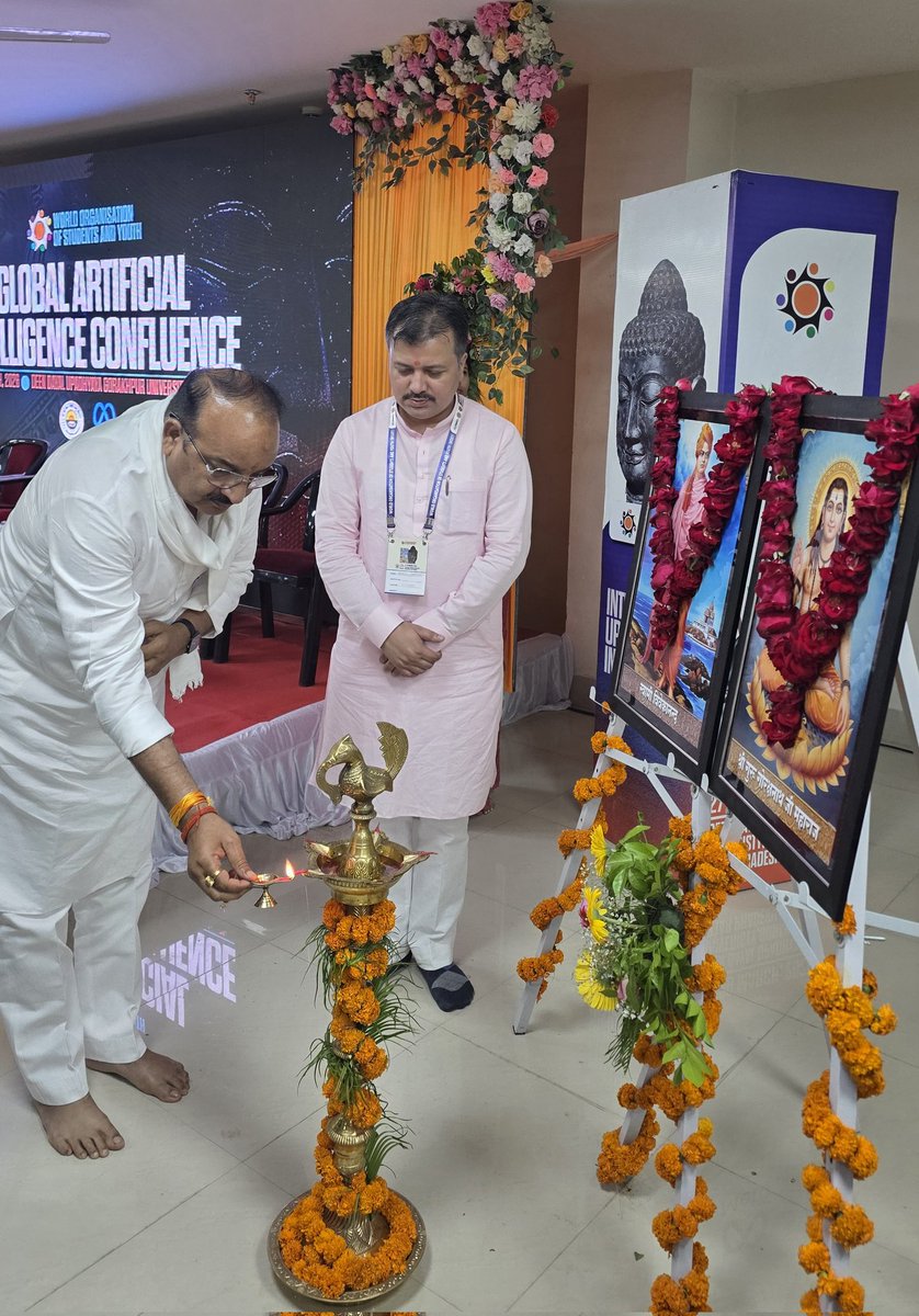 JNUAbhishek's tweet photo. @WOSYorg has kickstarted a Confluence on Global Artificial Intelligence, graced by Shri @RBLDineshSingh (Minister, UP Govt), @AshishSainram (Organising Secretary, @ABVPVoice), Prof. Ravi Prakash (Director, @IIT_Bhilai), and Prof. Poonam Tandon (VC, DDU Gorakhpur University). https://t.co/MBS0uz9UuS