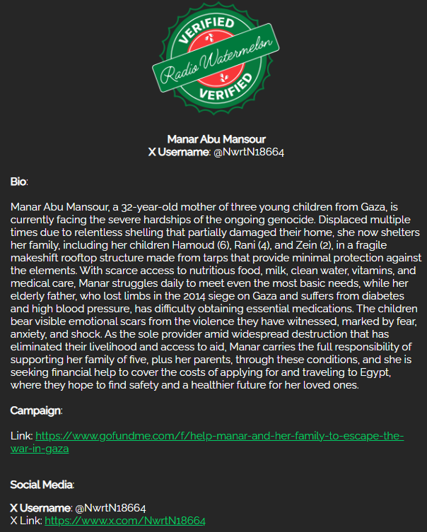 _OliveCommunity's tweet photo. 1⃣7⃣ of no donations for sister Manar is not good dear siblings, the family of Abu Mansour needs our aid badly, especially for 3 young children, please help them out dear siblings with what you can.

Verified by @RadioWatermelon

Link: https://t.co/owM2h3JS6i https://t.co/K39GJN3JBt