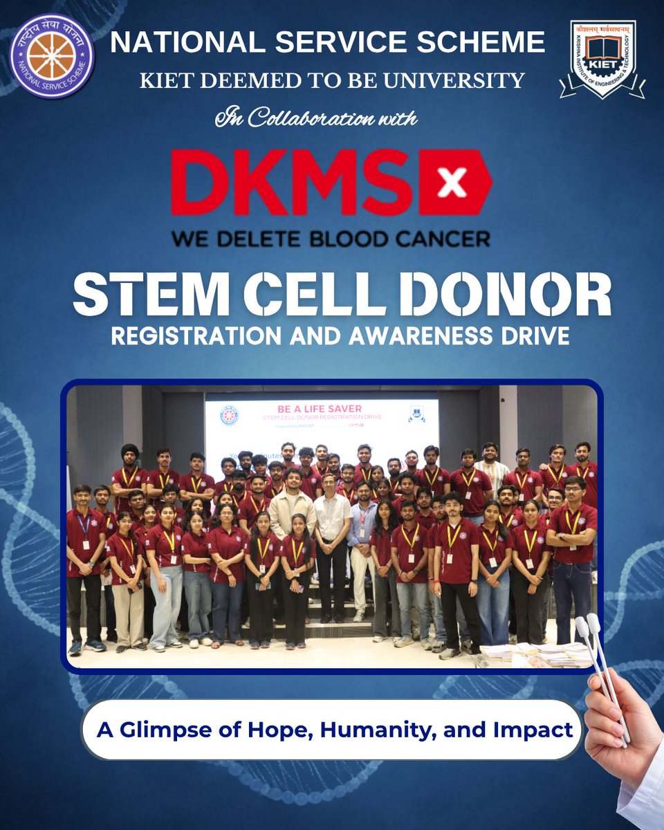 Kiet_edu's tweet image. 𝗡𝗦𝗦 𝗞𝗜𝗘𝗧 𝗟𝗲𝗮𝗱𝘀 𝘁𝗵𝗲 𝗖𝗮𝘂𝘀𝗲 💙

In collaboration with DKMS Foundation India, NSS KIET organized a Stem Cell Donation Drive with 500+ registrations.

A strong step towards awareness, compassion, and saving lives.

#nsskiet #StemCellDonation #YouthForChange